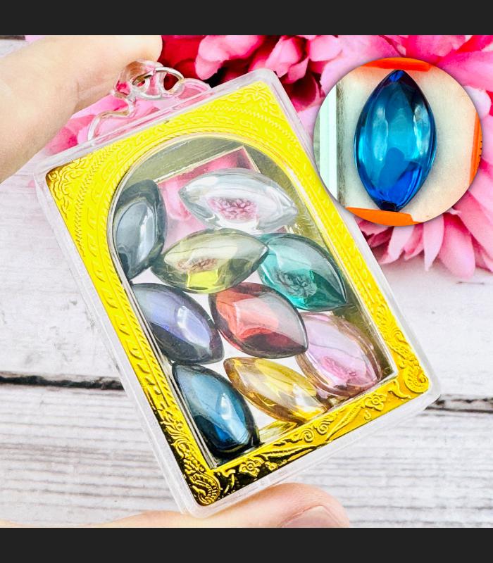 Crystal Set 9pcs Naga Eye Leklai Healing Diamond Wealth Nakee Thai Amulet #18177